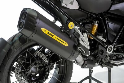 BOS Black Edition (Scratch Protector geel) + Titanium verbindingsbuis Desert Fox Slip-on BMW R 1250 GS / Adventure Bj. 2020-2023 Euro5