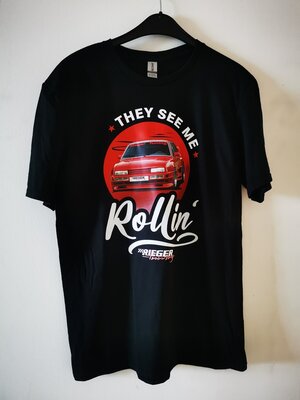 T-Shirt &quot;They See Me Rollin&quot; Merchandise Mannen of vrouwen zwart maat L / borstprint