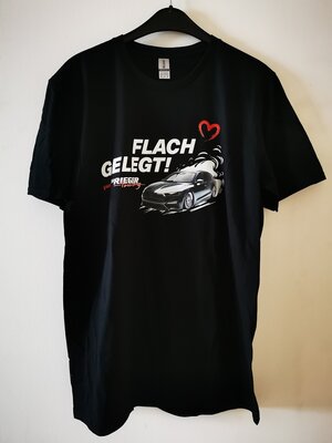 T-Shirt &quot;Flach Gelegt&quot; Merchandise Mannen of vrouwen zwart maat M / borstprint