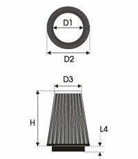 GREEN universele filters | Conisch | &Oslash; 25 mm flens | 45 mm hoog, basis 50 mm, top 35 mm