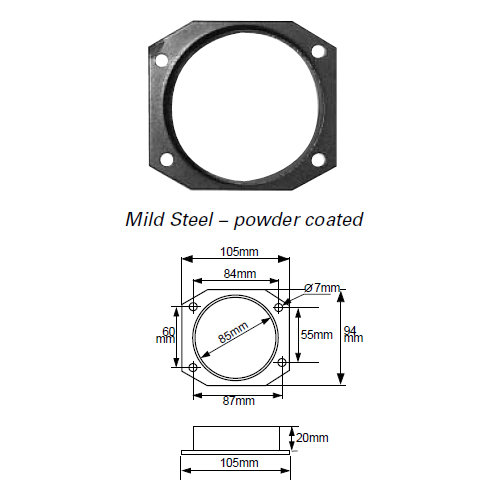 Green Adapterplaat Mild Steel powder coated &Oslash; 85mm aansluiting