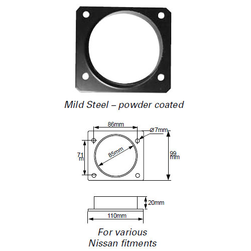 Green Adapterplaat Mild Steel powder coated &Oslash; 85mm aansluiting For various Nissan fitments