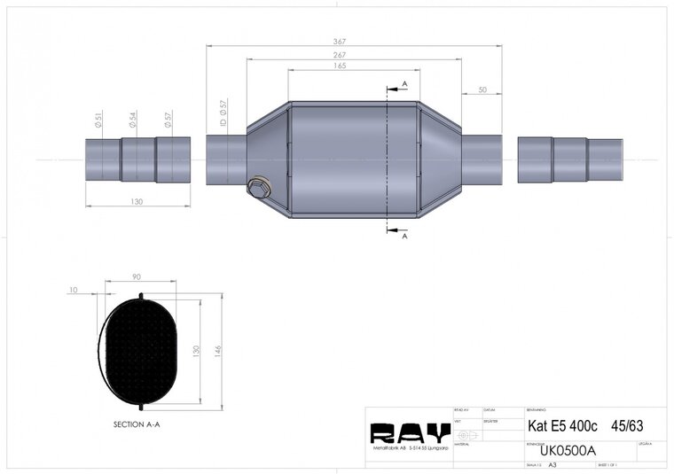 Katalysator keramisch 400 cells standaard E5 approved