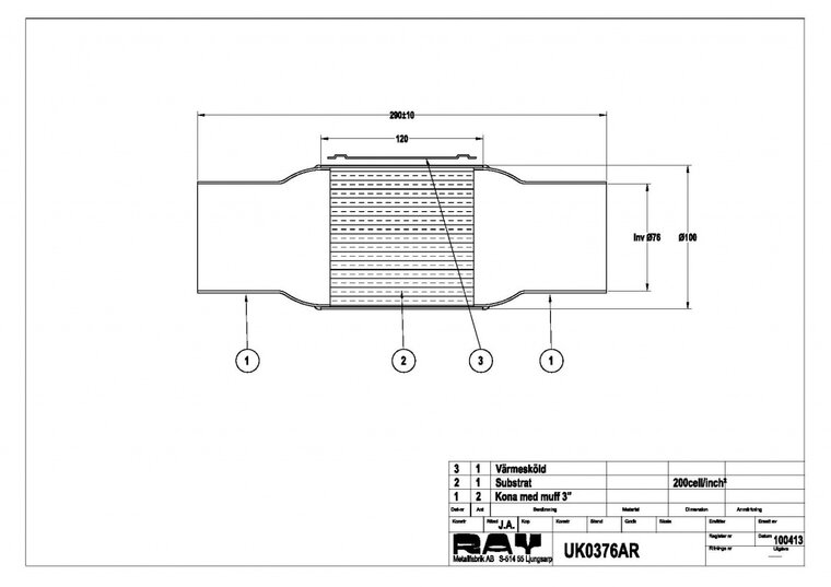 Sportkatalysator &Oslash;100mm 200 cells metalic voor tuning en racing