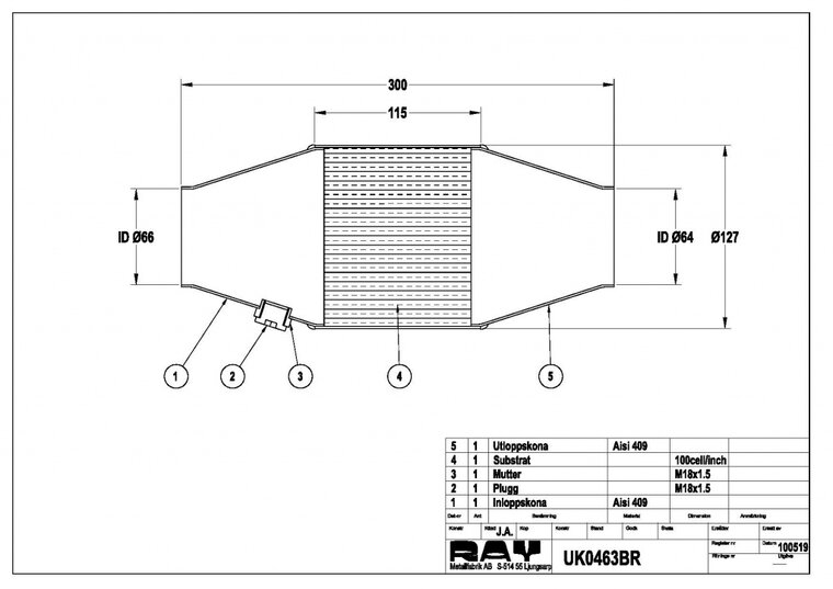 Sportkatalysator &Oslash;127mm 100 cells metalic SBF/FIA approved