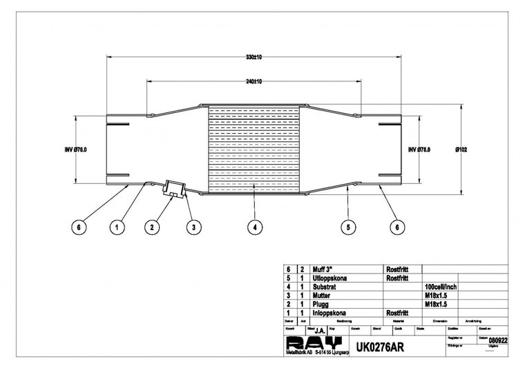 Sportkatalysator &Oslash;100mm 100 cells metalic SBF/FIA approved