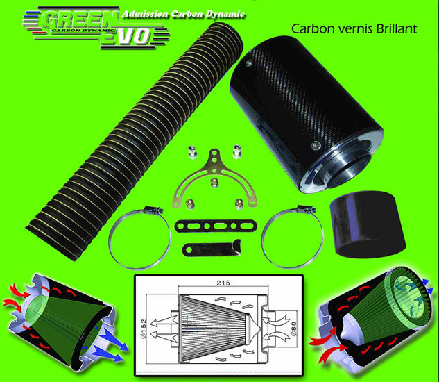 Dynamische Carbon Airbox: carbon glanzend &Oslash; 80mm aansluiting