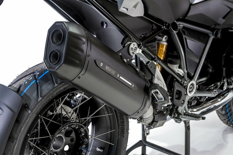 BOS Black Edition (Scratch Protector zwart) + Titanium verbindingsbuis Desert Fox Slip-on BMW R 1250 GS / Adventure Bj. 2020-2023 Euro5