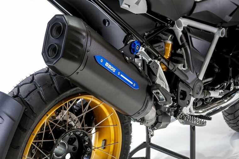 BOS Black Edition (Scratch Protector blauw) + Titanium verbindingsbuis Desert Fox Slip-on BMW R 1250 GS / Adventure Bj. 2020-2023 Euro5