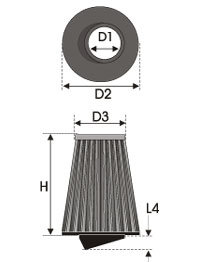 GREEN universele filters | Conisch | &Oslash; 28 mm flens |  85 mm hoog, basis 75 mm, top 50 mm flens staat onder een hoek van 25 graden