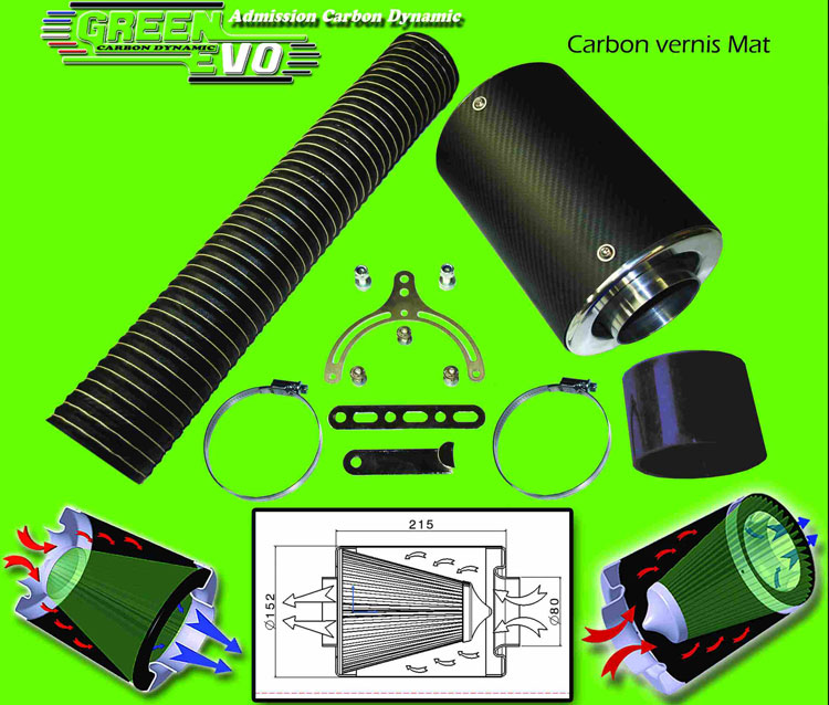 Dynamische Carbon Airbox: carbon mat Ø 80mm aansluiting